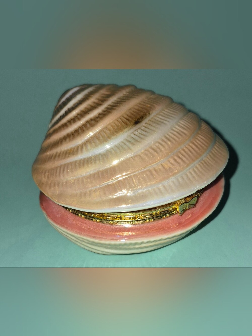 Porcelain Shell Jewelry Box - Pink and Cream